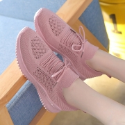 Pink breathable mesh casual shoes, lightweight flying woven running shoes