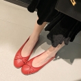 Bow tie with charming red shallow cut flat shoes