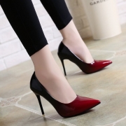 Wine red light mouthed thin heeled high heels